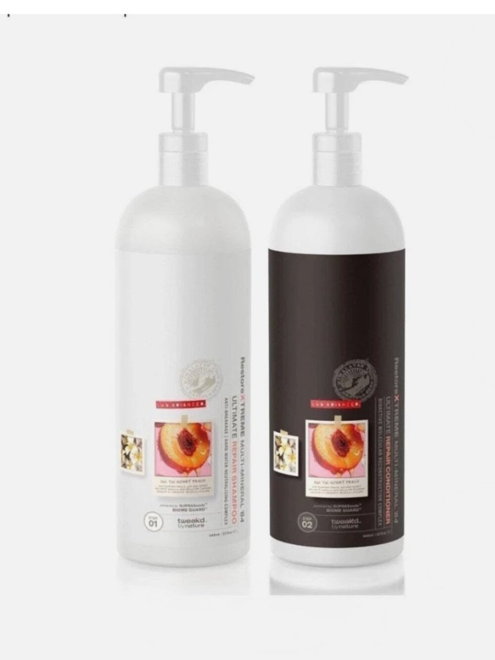 Tweak'd By Nature Shampoo Conditioner Set RestoreXTREME Mai Tai Honey Peach 32oz